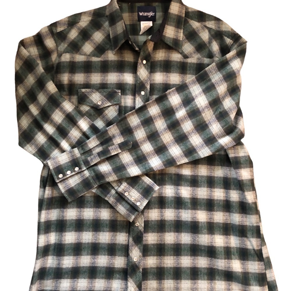 Wrangler Western Pearl Snap Flannel Shirt Shacket 2XT Green Plaid W/Pockets NEW